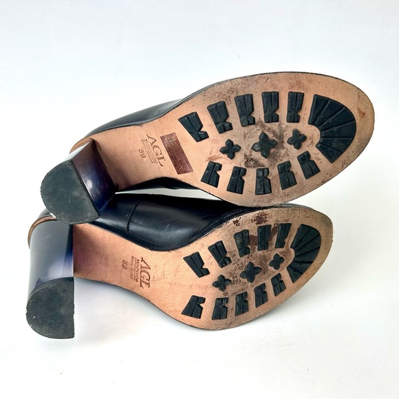 AGL Attilio Giusti Leombruni Lucite Heel Pumps Black Leather Platform Size 39 - Picture 11 of 13